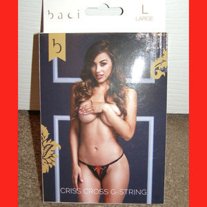 New Baci lingerie black & red lacey G-string M 6-8